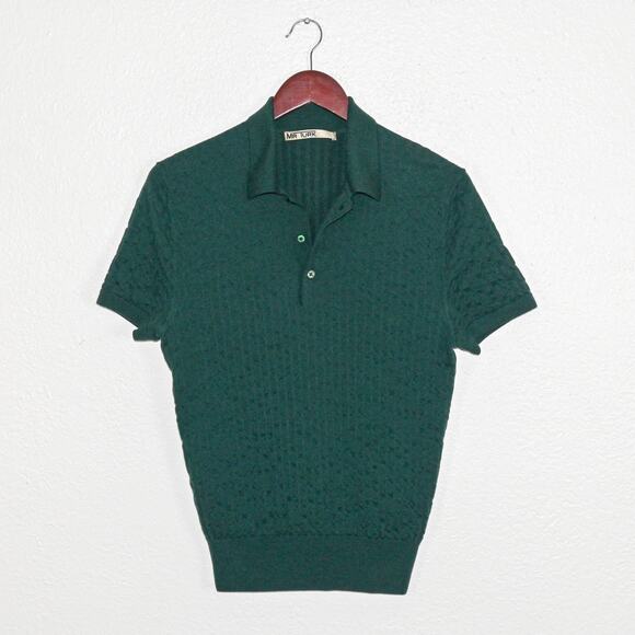 MR TURK Men's Knit Polo Shirt Merino wool Green fits size Small - Picture 1 of 6